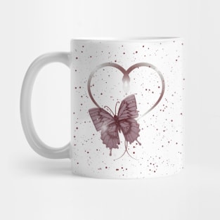 Pretty Dusty Rose Pink Fluttering Winged Butterfly Insect & Heart Mug